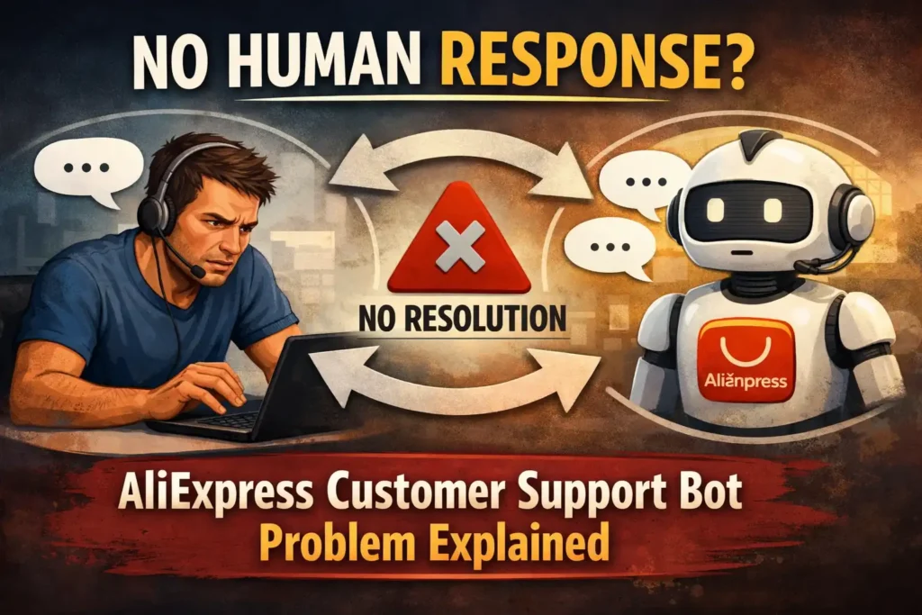 aliexpress customer service chatbot loop no human support illustration